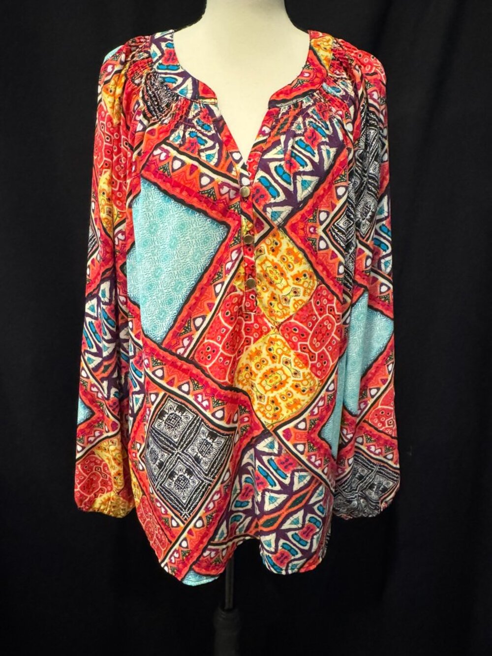 Investments Multicolor Patchwork-Print Blouse, Size XL